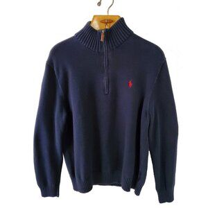 Polo Ralph Lauren Vintage Quarter Zip Sweater Navy Blue with Red Pony Size XL